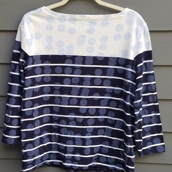 Gap Navy White Stripe Light Blue Polka dot Tee Size Medium - Picture 2 of 10
